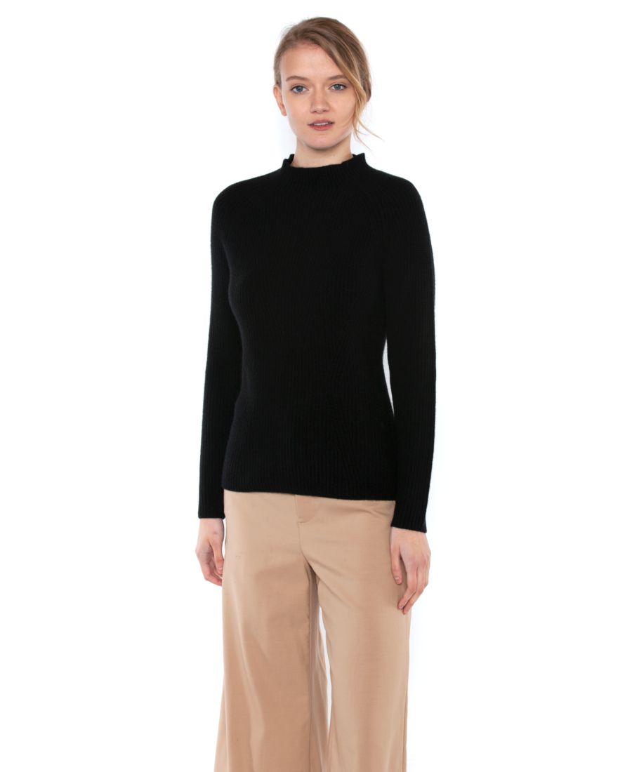 

Женский свитер с длинными рукавами, крупной ребристой текстурой и воротником-стойкой из 100% чистого кашемира JENNIE LIU, Black