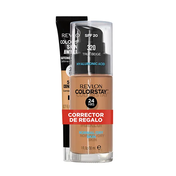 

База под макияж для нормальной/сухой кожи + консилер в подарок Colorstay Makeup Piel Normal/Seca + Regalo Skin Awaken Revlon, цвет true beige +