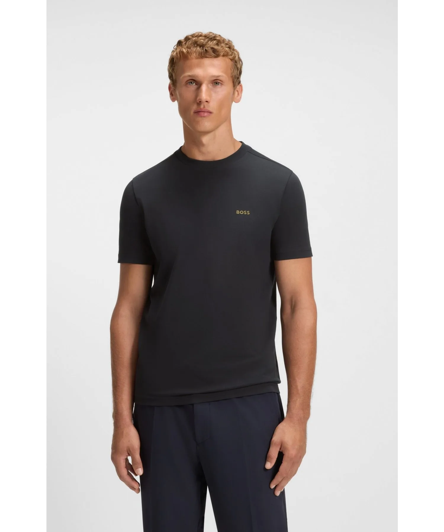 Мужская футболка с контрастным логотипом BOSS Green stretch cotton темно-blue