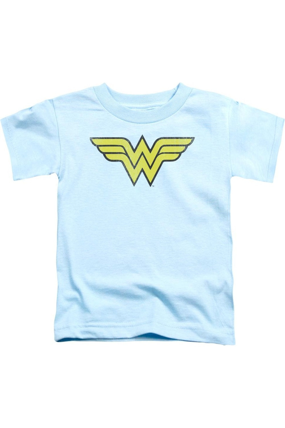 

Футболка с логотипом Wonder Woman DC Comics, винтажный эффект, детская, с коротким рукавом Gildan, светло-голубой