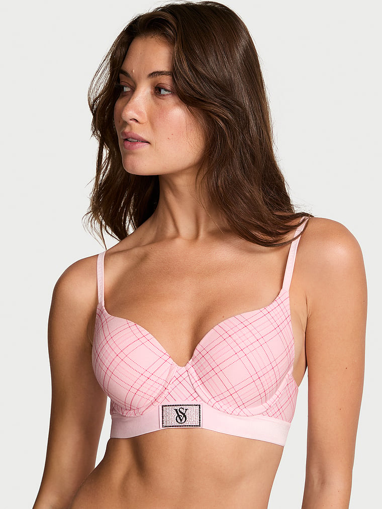 

Бюстгальтер пуш-ап из бархата с блестящими вставками Perfect Shape The T-Shirt, shine patch pink plaid