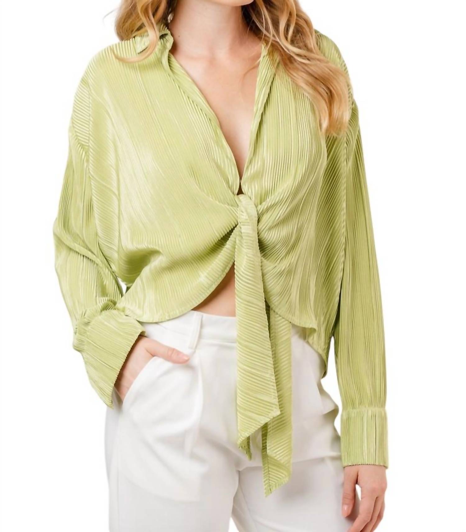 

Блузка с длинными рукавами и завязкой Phoebe в цвете Apple Green Fore