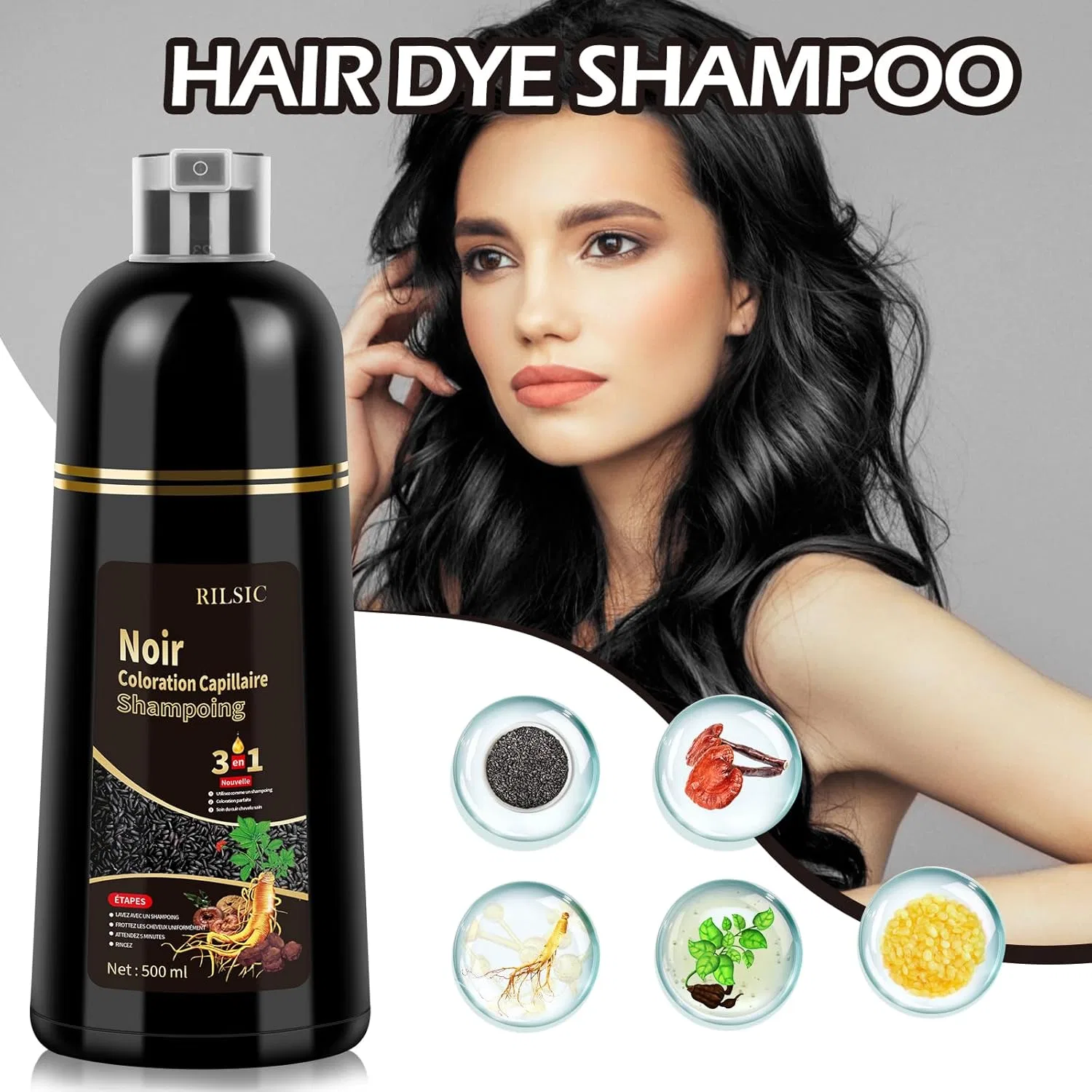 Шампунь-краска для черных волос 3 в 1, 500 мл Blsfxroe, Black Colour Shampoo — фото 2
