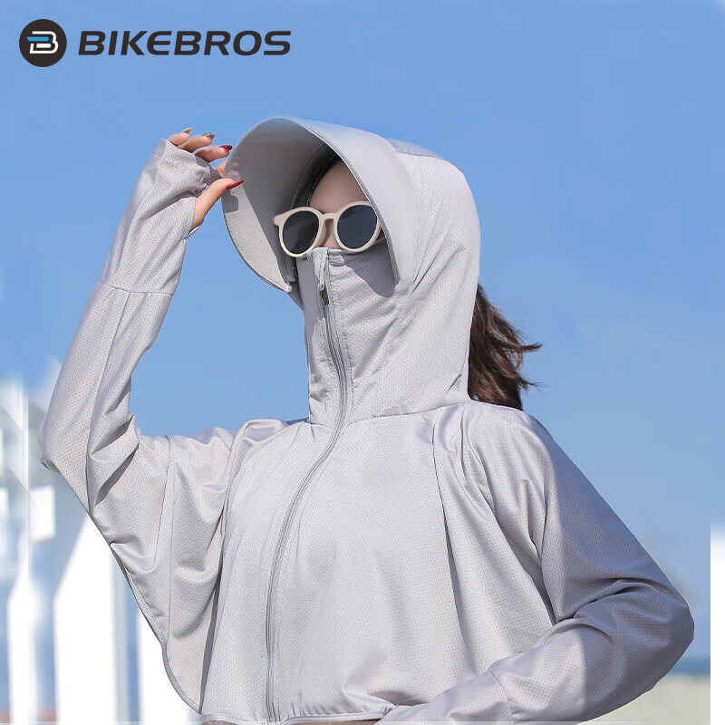 

BIKEBROS солнцезащитная одежда женская ледяная шелковая солнцезащитная одежда летняя тонкая уличная ветровка с защитой от ультрафиолета UPF50 + дышащая шаль с ощущением льда плащ дышащая дырка чистый серый