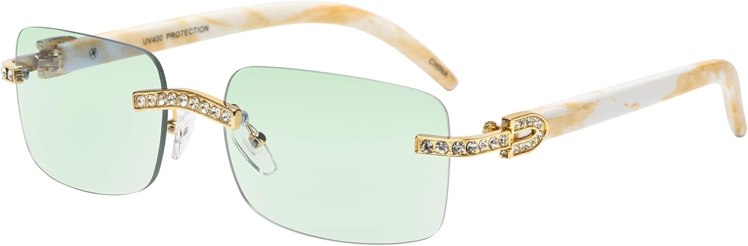 

Солнцезащитные очки в стиле ретро-винтаж без оправы с прозрачными линзами для женщин и мужчин, роскошные очки, модные очки с кристаллами и деревянными линзами FLAWLESS EYEWEAR, Green Marble