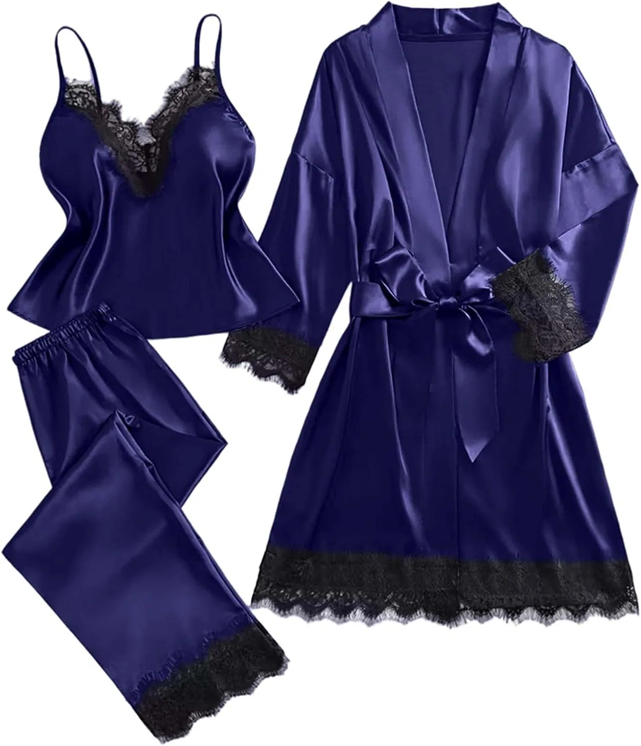 Комплект пижамы из сатина, с кружевом, Dark Blue-1