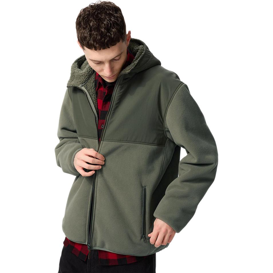 

Бархатная куртка унисекс с капюшоном, средней высоты Uniqlo, темный оливковый/оливковый