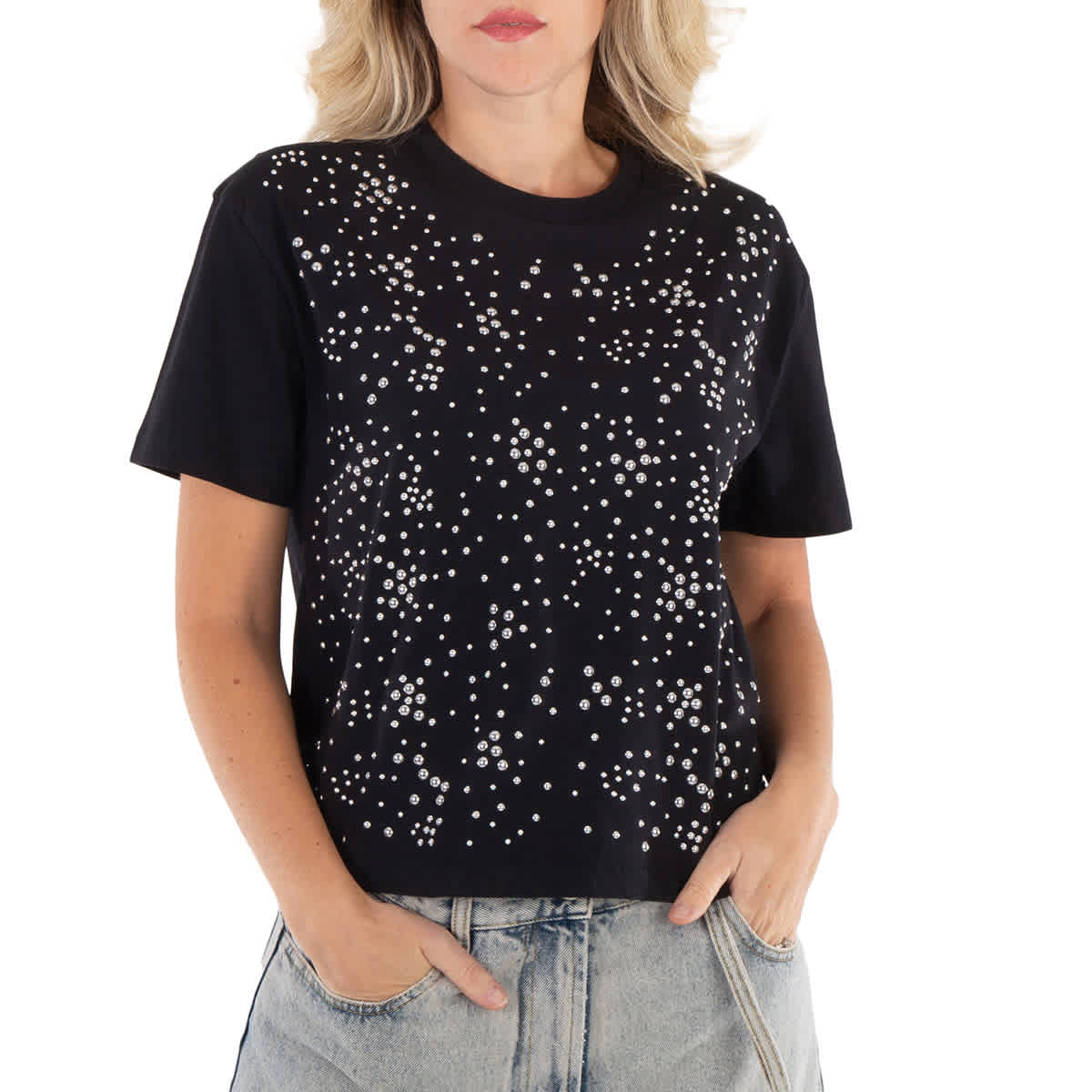 

Rabanne Короткий рукав Декорированная Клепками Футболка, черный