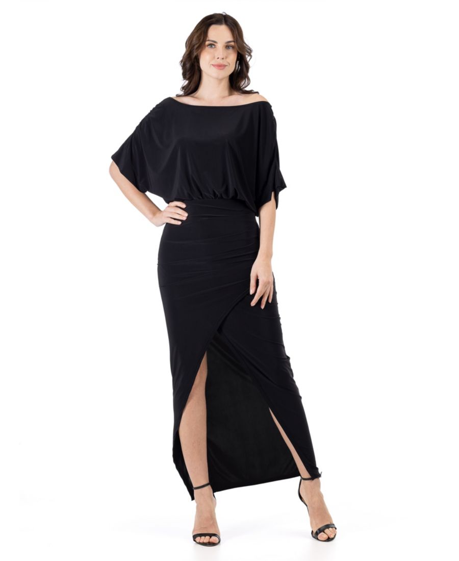 

Женское длинное платье с вырезом-лодочкой, рукавами летучая мышь и разрезом 24seven Comfort Apparel, Black