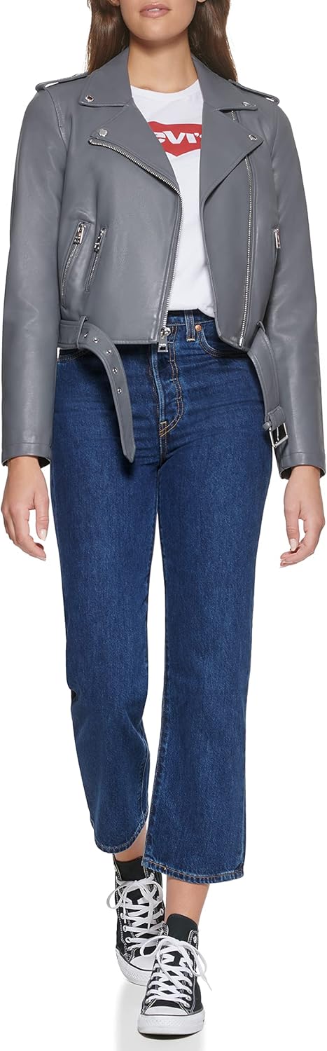 Женская байкерская куртка Levi's из искусственной кожи с поясом (стандартный и большой размер), Iron Grey — фото 4