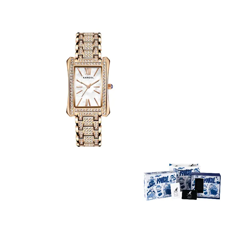 

Кварцевые часы с металлическим ремешком женские часы с циферблатом цвета перламутр KANGOL, розовый золотой Strap with белый Dial