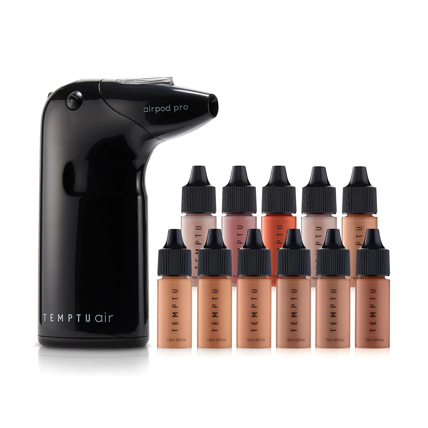 TEMPTU Air Flawless Complexion Airbrush Kit: беспроводная система Pro Airbrush, сменные картриджи для макияжа, набор с праймером, румянами, хайлайтером и тональной основой Perfect Canvas, Medium/Tan