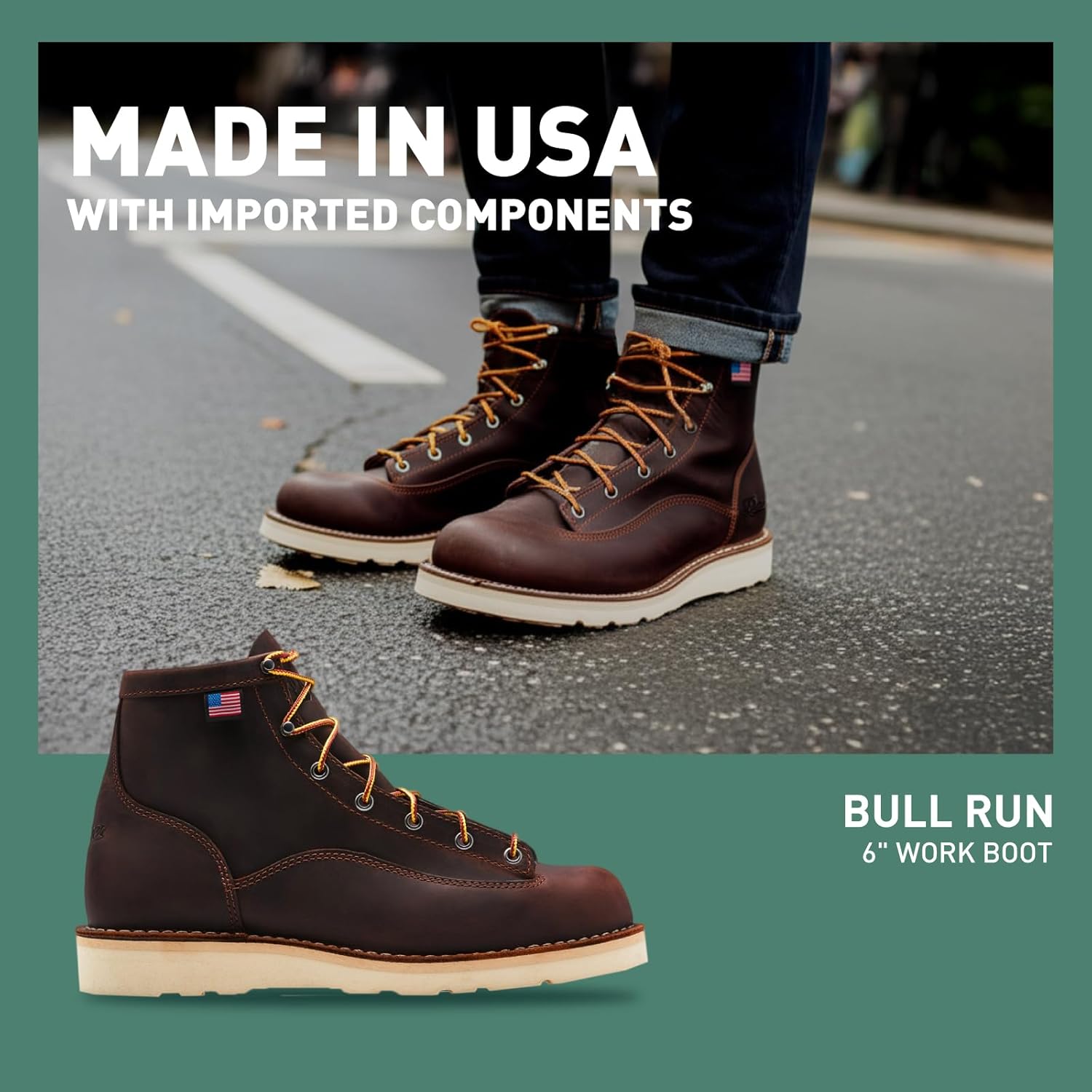 Мужские рабочие ботинки Danner Bull Run 6” - прочная, легкая кожа полного зерна с подошвой на клиновидном протекторе против скольжения и стелькой с трехуровневой амортизацией, устойчивы к электрическим ударам, коричневый — фото 2