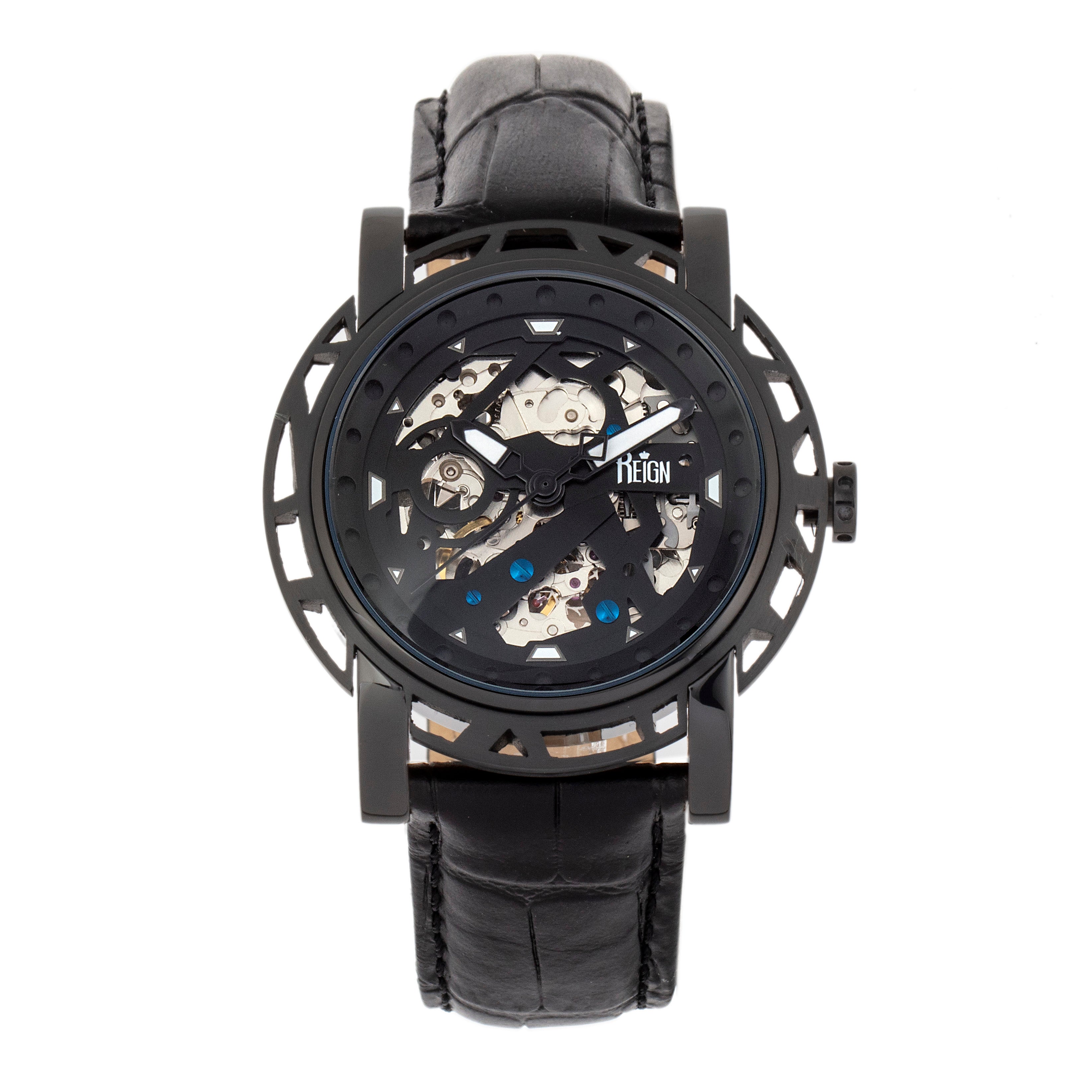 

Часы Stavros Automatic Skeleton с кожаным ремешком Reign, черный