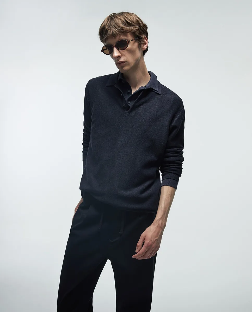 

Поло из джерси с текстурой Sfera, темно-синий