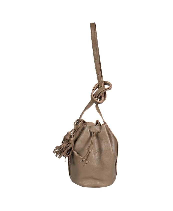 

Кожаная сумка-ведро с кисточками и завязками Il Bisonte, серый