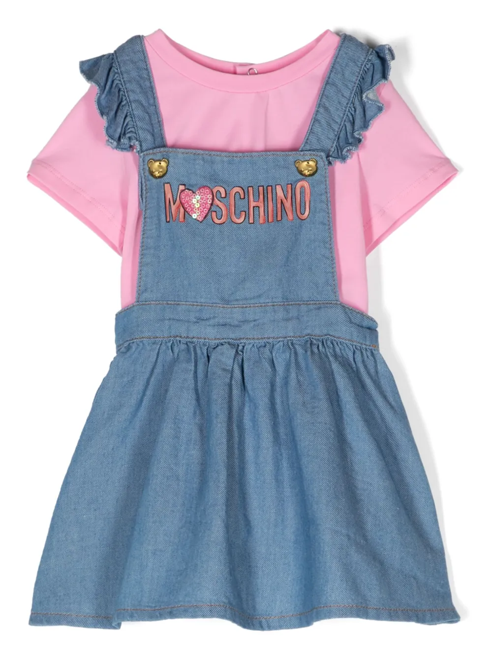 

Джинсовое платье с логотипом Moschino Kids, розовый