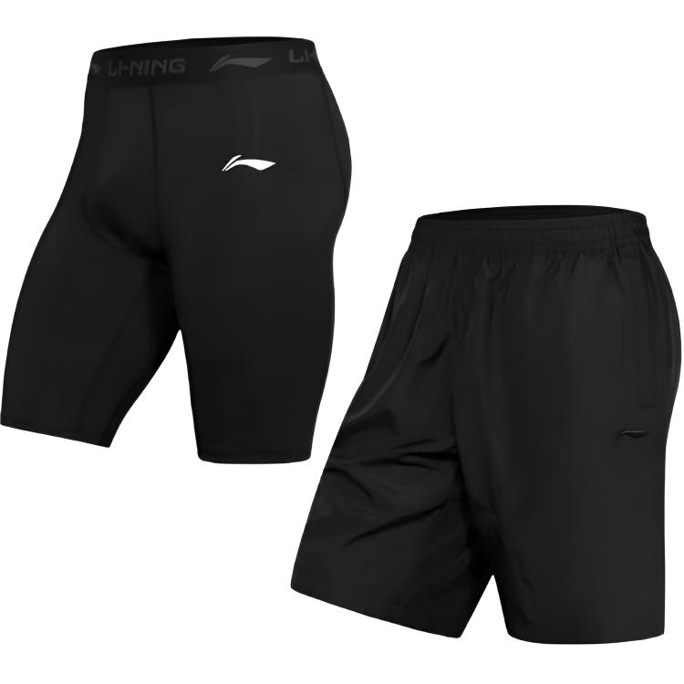 

LINING Фитнес-комплект мужской black, black tight fit шорты+black quick dry шорты