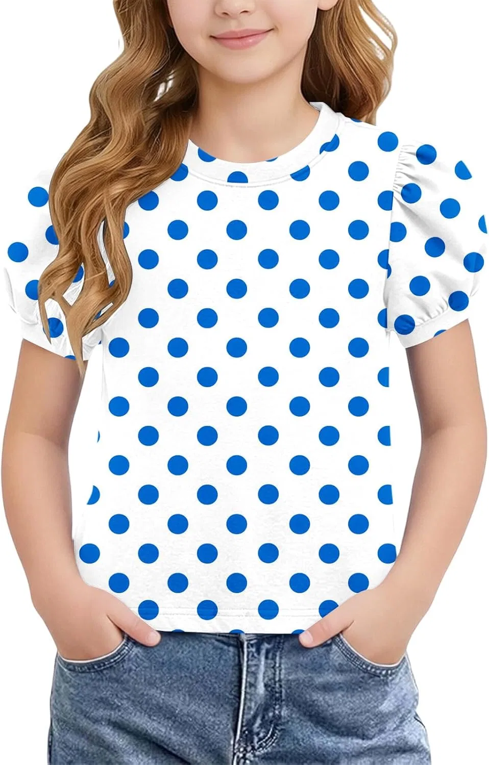 Футболка с коротким рукавом и горошком, Zzalalana, Light Blue