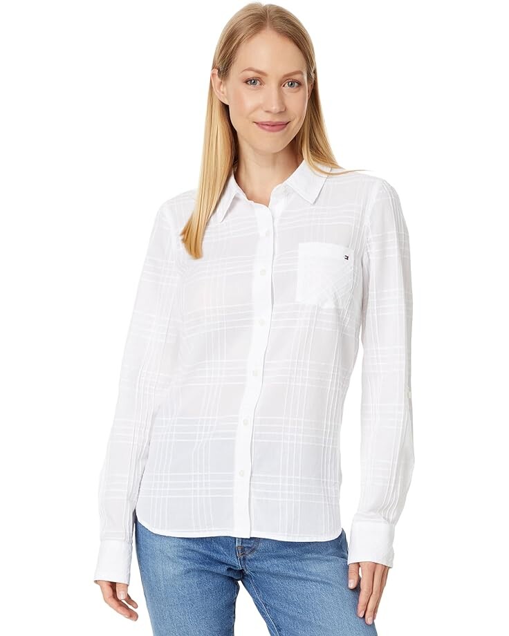 

Рубашка Tommy Hilfiger Plaid Dobby Roll Tab, цвет Bright White