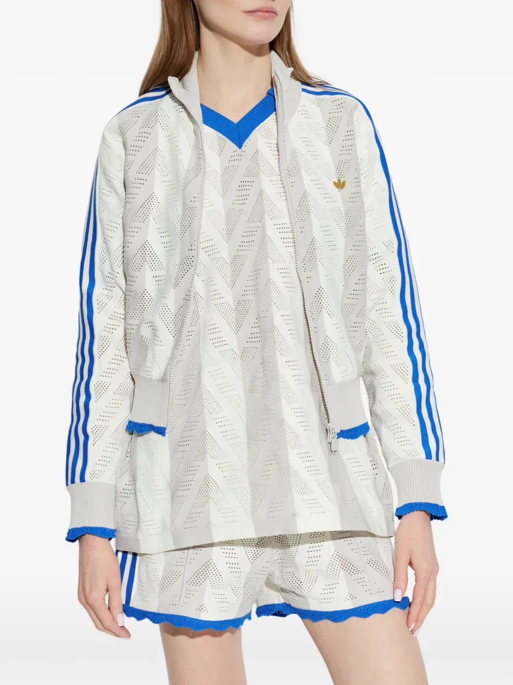 Полосатая толстовка открытой вязки Adidas, серый — фото 3