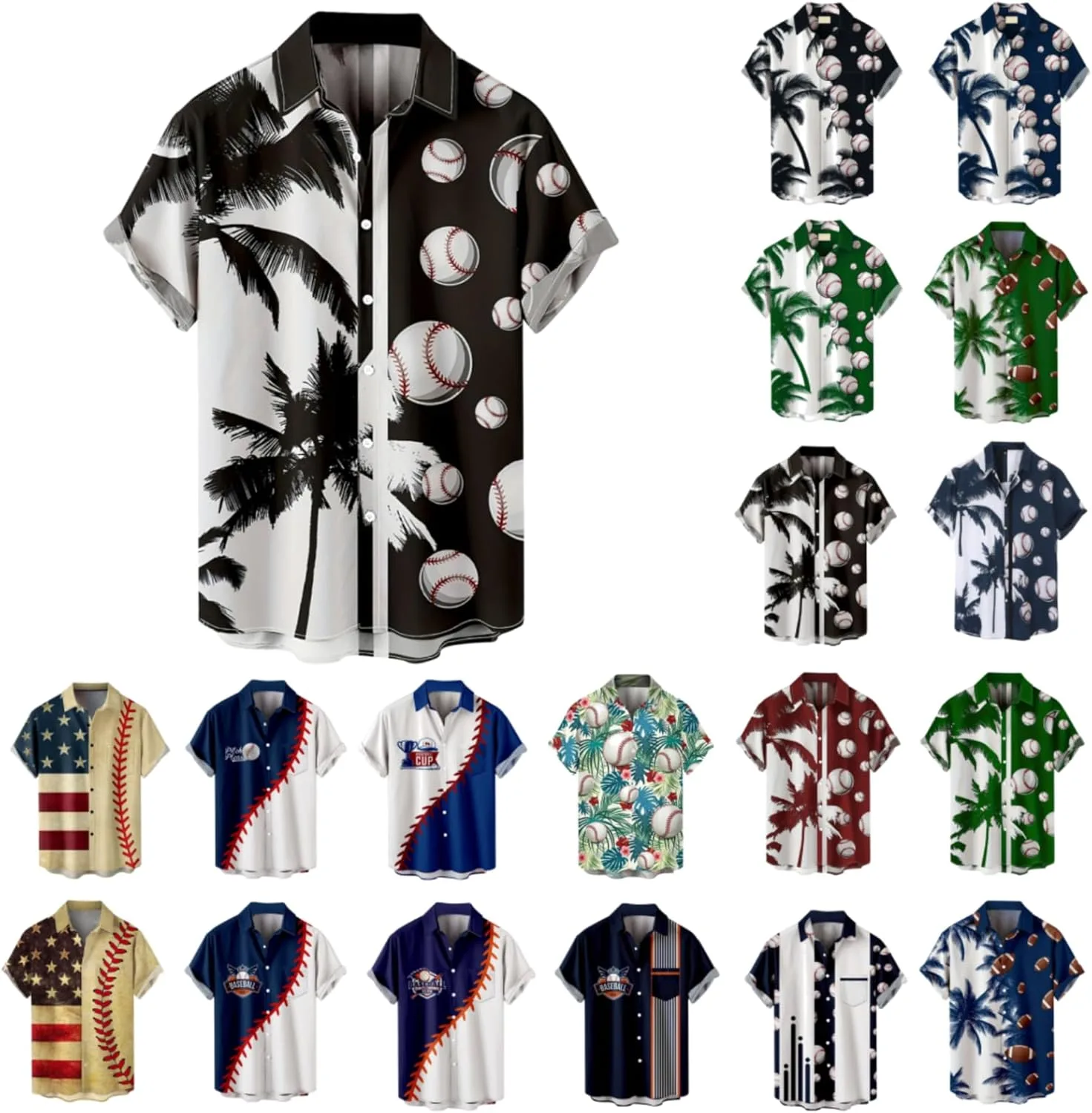 

Мужская гавайская рубашка Baseball с принтом пальм HJINGSUN