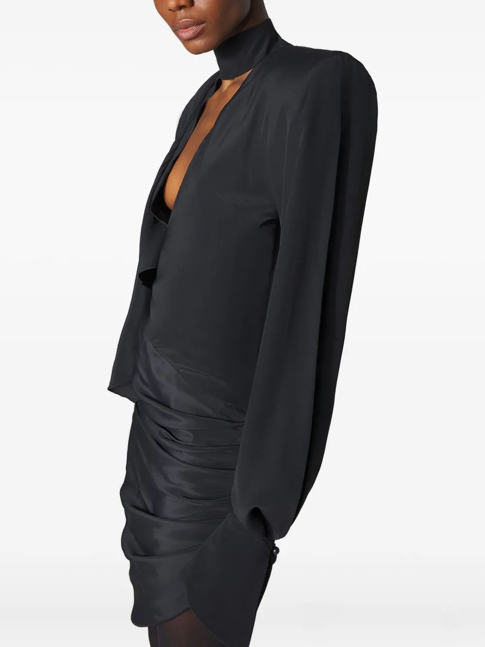 

Платье мини с объемными плечами и высоким воротником Mugler, черный