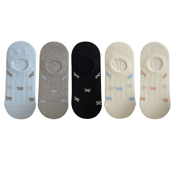 

5 пар женских носков-невидимок с бантиками, низкий вырез, дышащая сетка, антискользящая модель Anna-Kaci, White Gray Blue