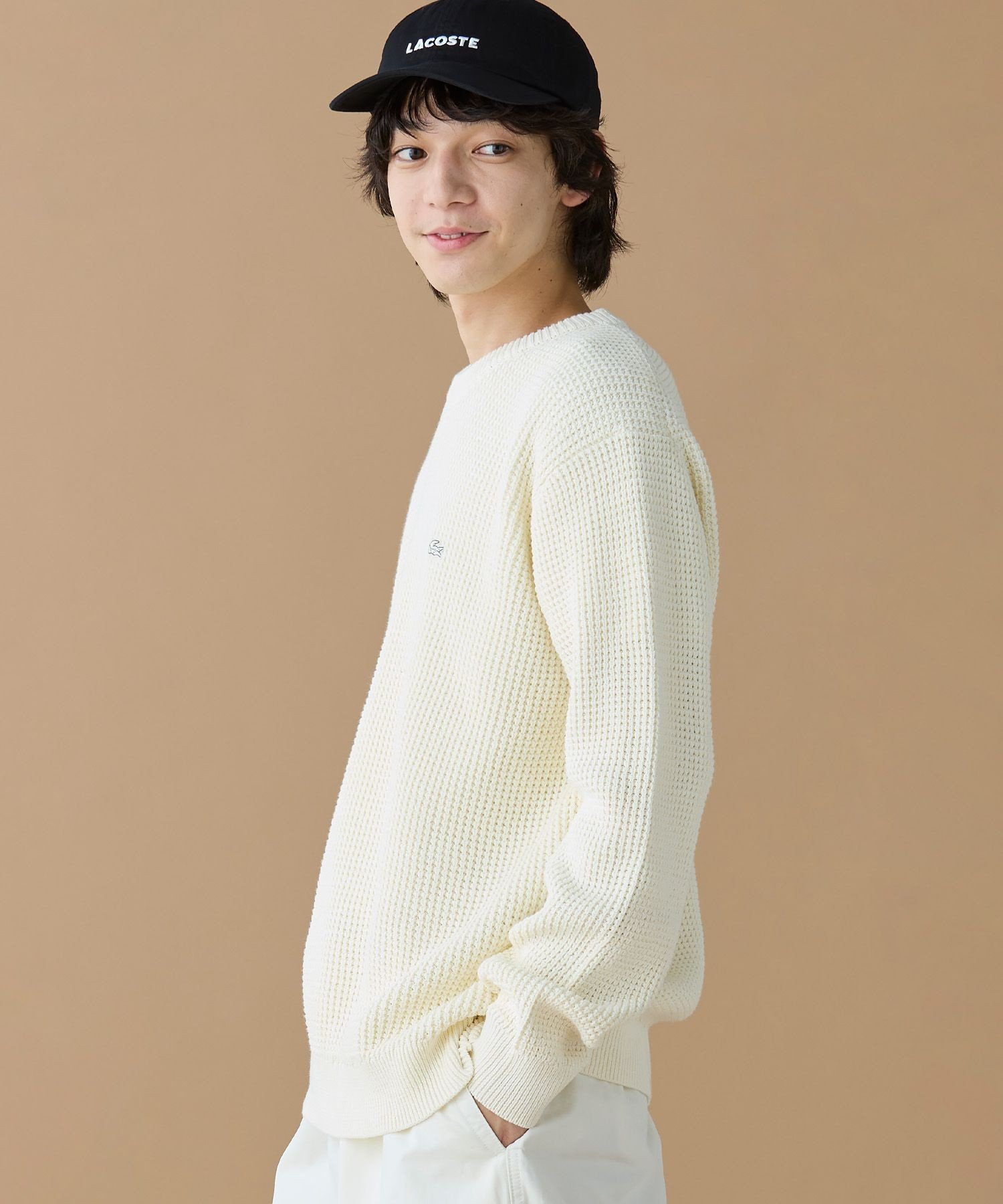 Вафельный вязаный свитер LACOSTE, Off white — фото 2