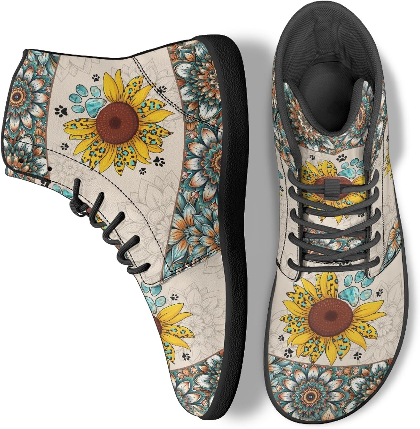 

Персонализированные кроссовки с принтом для мужчин и женщин, из искусственной кожи, высокие, босоножки Arleeorkee, Mandala Sunflower Dog Paw