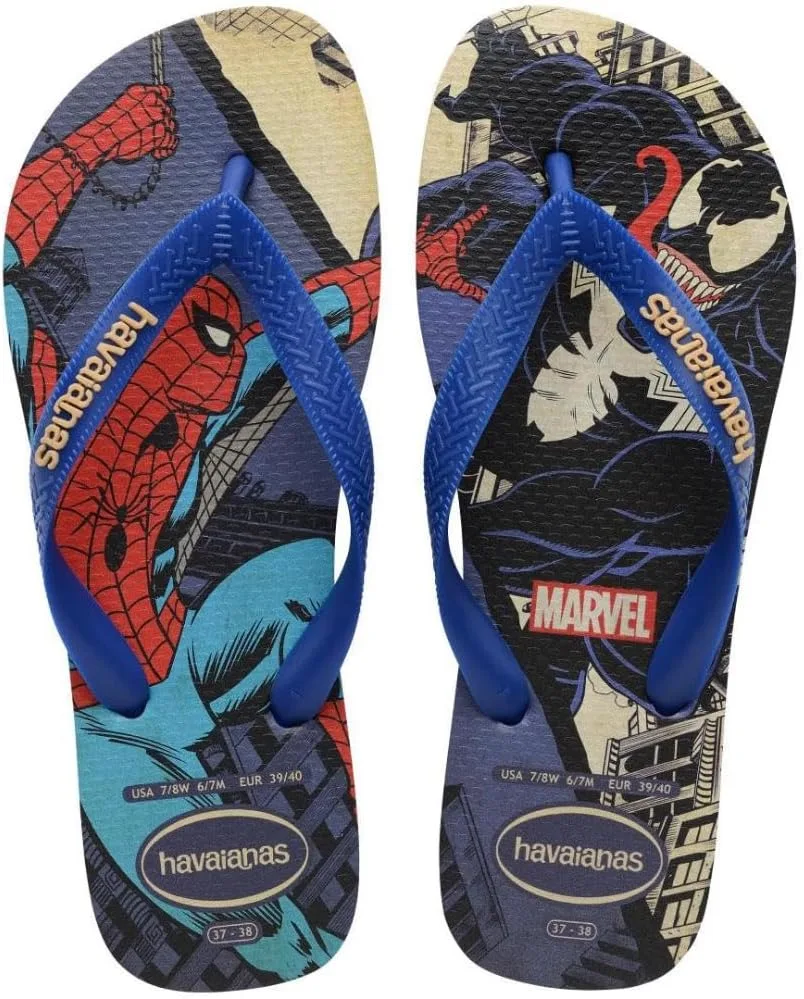 Havaianas - самые классические модели Marvel, красивые, легкие и стильные сандалии с принтом супергероев Marvel, темно-синий
