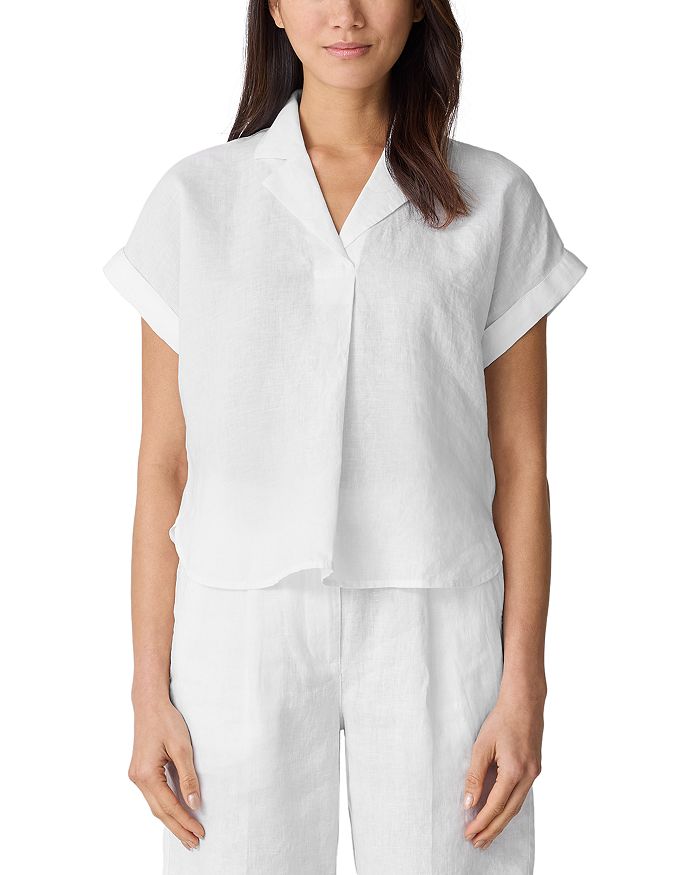 

Льняной топ с вырезом лацканом Eileen Fisher, белый