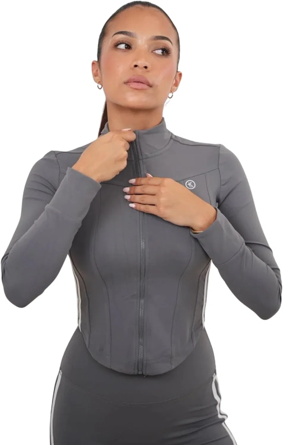 KIMITH BRAND Женская укороченная спортивная куртка на молнии KIMITH - корректирующая фигуру спортивная одежда с белой отделкой для спортзала и повседневной носки
