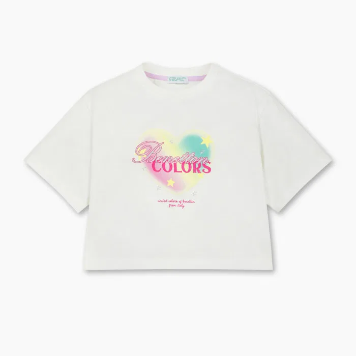 Детская укороченная футболка 5/8 летняя айвори от Benetton Kids