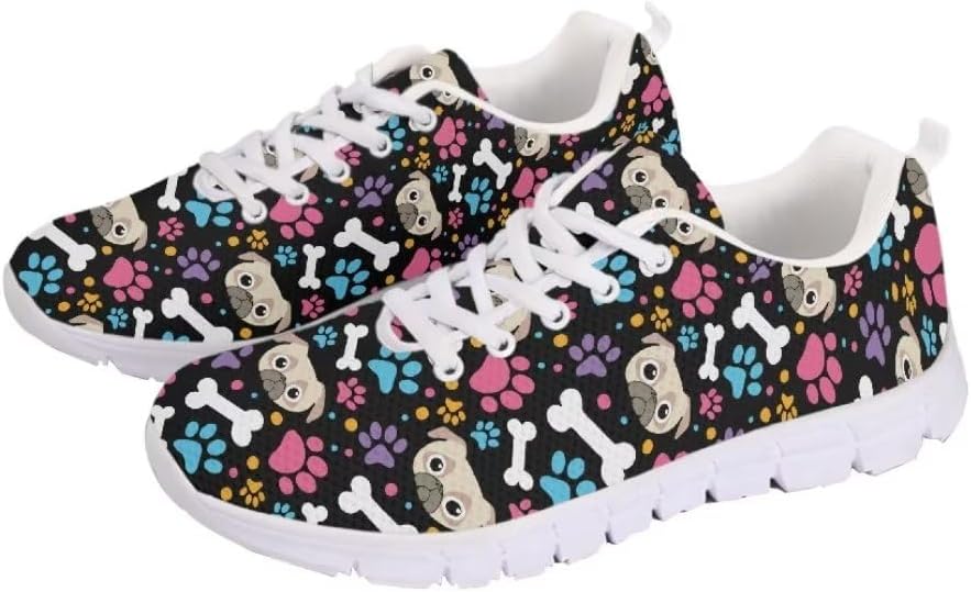 

Легкие теннисные кроссовки Jeiento для мужчин и женщин, прогулочные кроссовки, спортивные беговые кроссовки, обувь для тренажерного зала, сетчатые кроссовки для тренировок и повседневной носки, Cute Pug Color Dog Paw Print