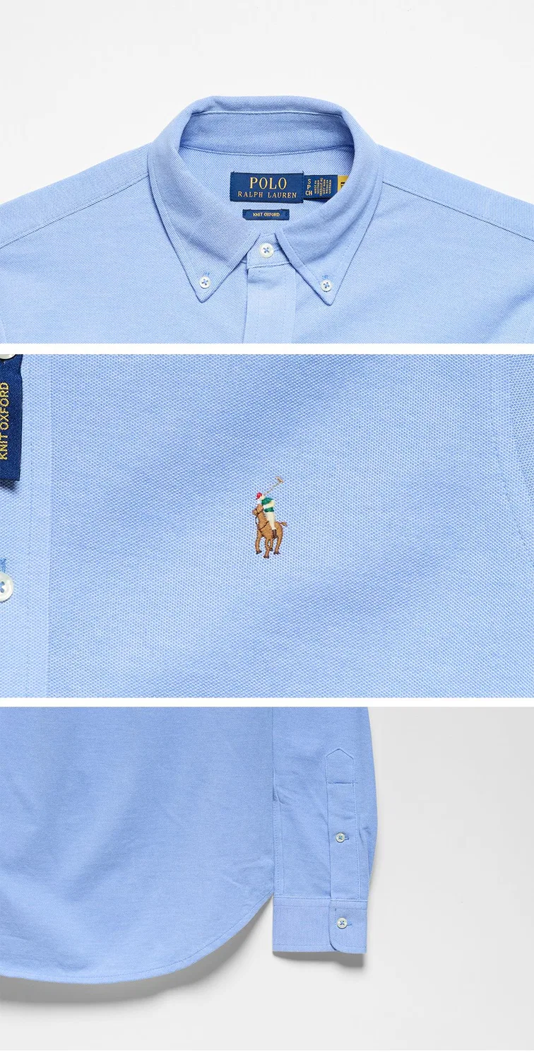 Женская вязаная оксфордская рубашка синего цвета от Polo Ralph Lauren — фото 4