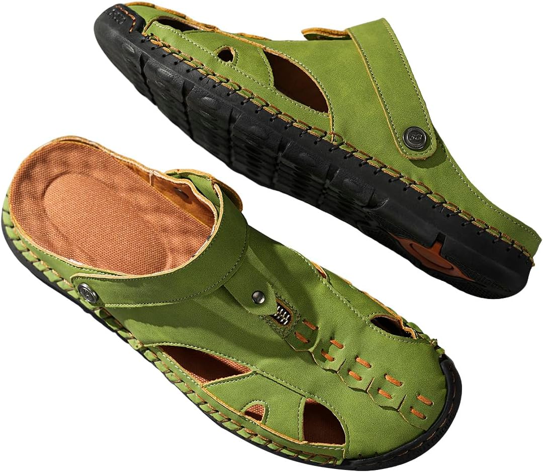 

Мужские повседневные кожаные сандалии ручной работы, регулируемые, в стиле рыбака с застежкой-молнией, для летнего пляжного отдыха и прогулок Modme, зеленый