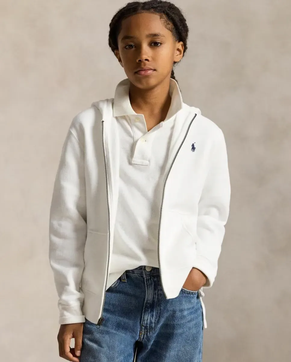 Унисекс толстовка с капюшоном из флиса на молнии Polo Ralph Lauren, белый