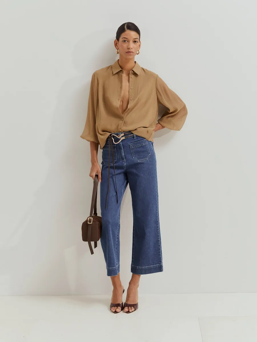 

Женская короткая и свободная рубашка из лиоцелла Lion of Porches, бежевый