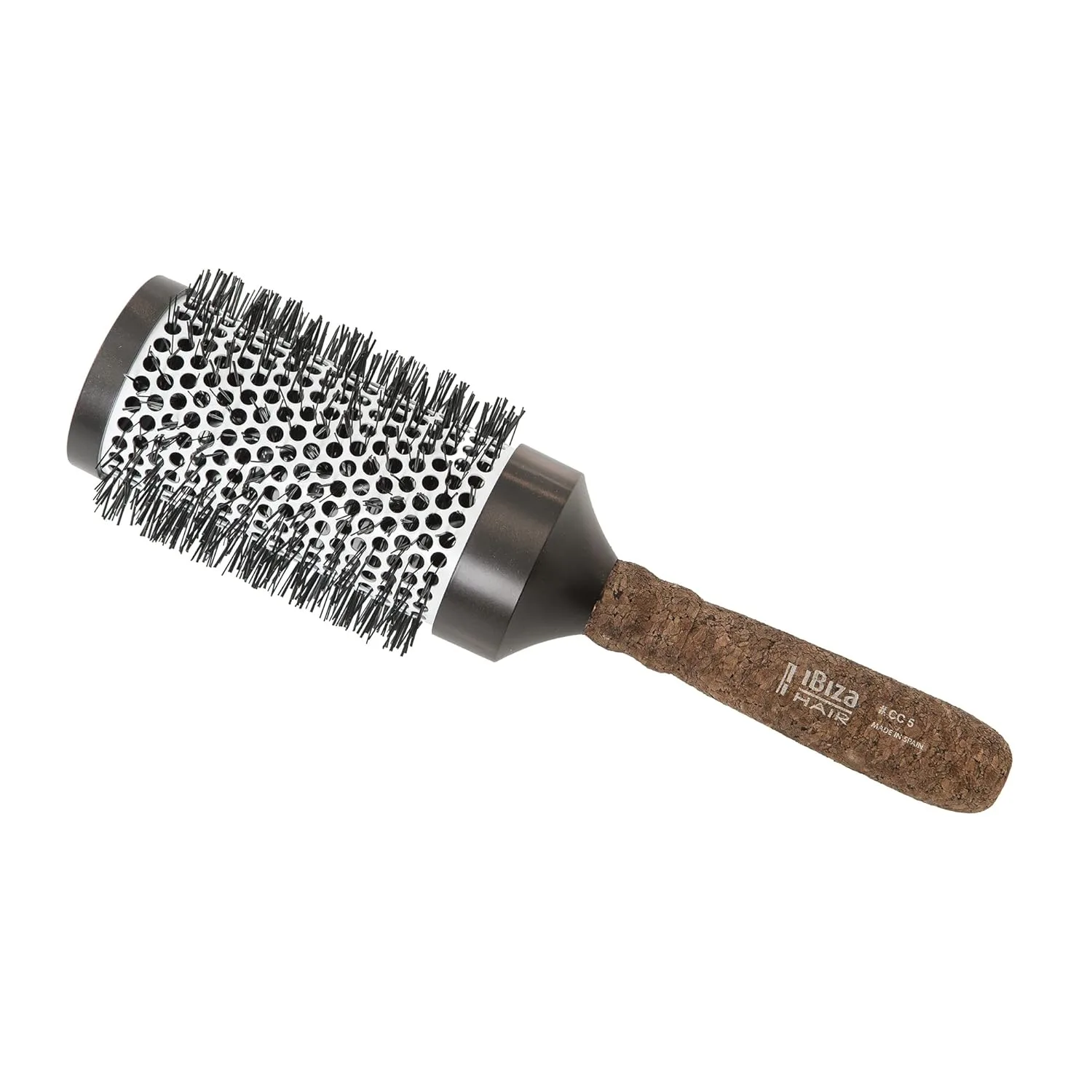 Щетка для волос Ibiza Ceramic Round (серия CC) с щетиной из карбона и нейлона, эргономичная ручка из пробки, термостойкая ионная конструкция для уменьшения пушистости и статики, подходит для всех типов волос CC5, 75 мм Ibiza Hair — фото 3