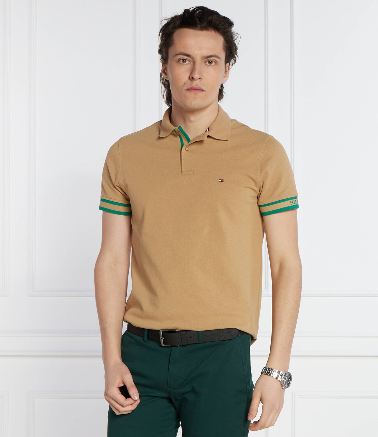 Поло Tommy Hilfiger MONOTYPE CUFF Slim Fit, бежевый — фото 3
