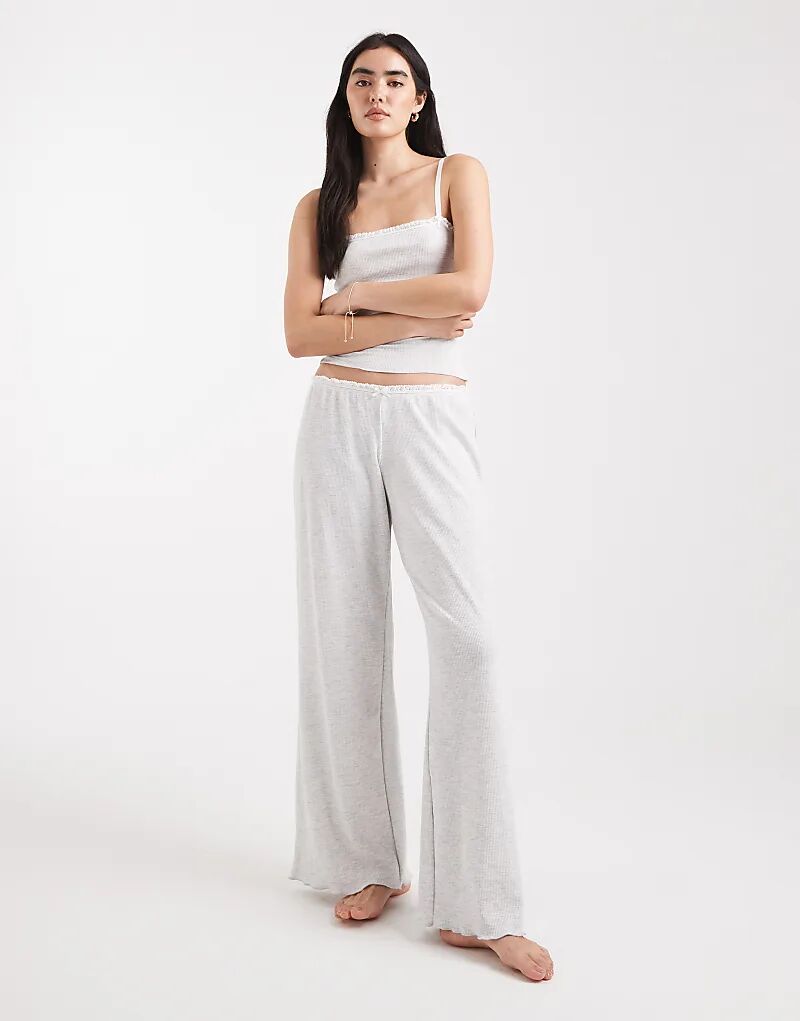 

Широкие брюки Cotton On Sleep из вафельной ткани светло-серого цвета с меланжевым оттенком