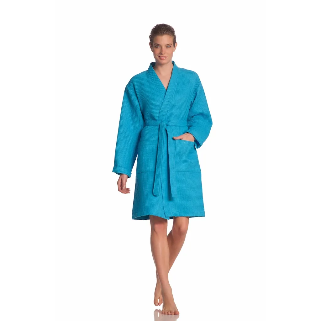 

Unisex-халат Рим, идеальный для сауны и СПА, гостиничный халат, утренний халат, 1 шт., для женщин и мужчин, структура вафельного пике, легкого качества Vossen, бирюзовый