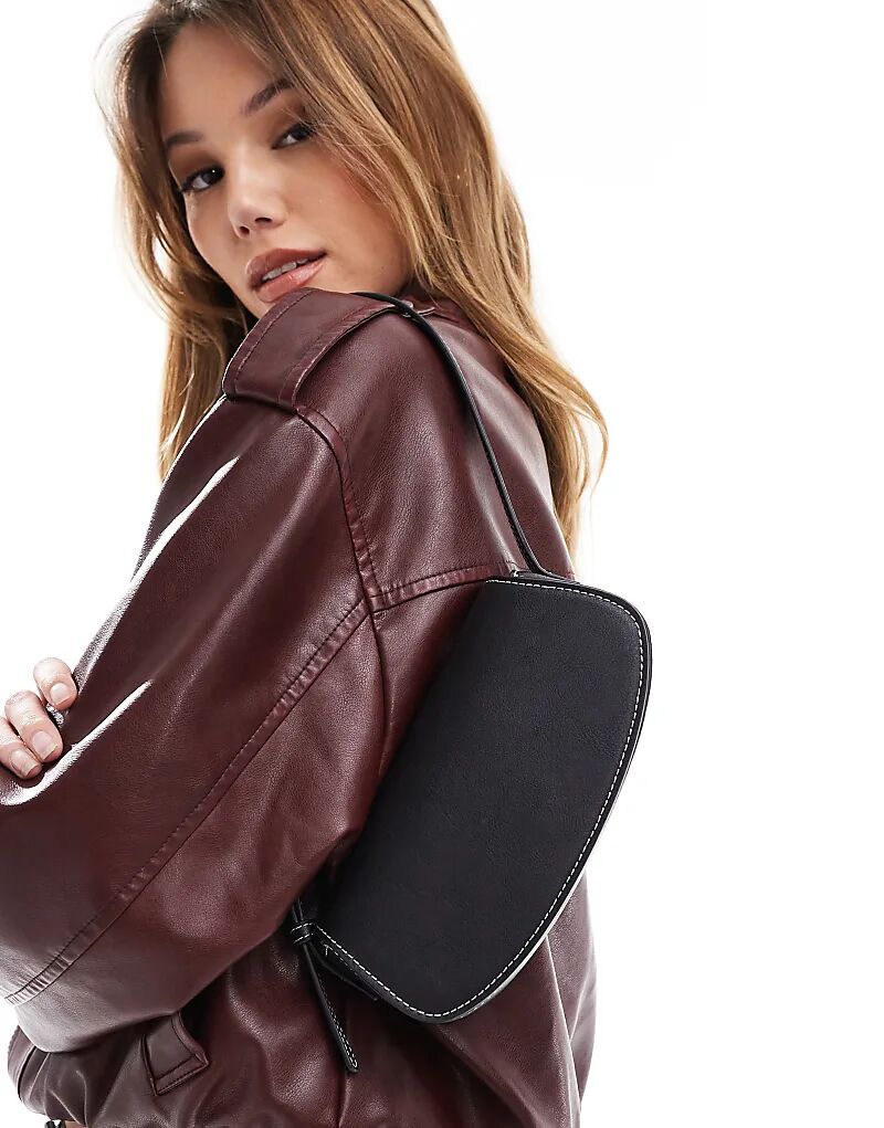 

Сумка через плечо с контрастной строчкой черного цвета Pull&Bear, Черный, Сумка через плечо с контрастной строчкой черного цвета Pull&Bear