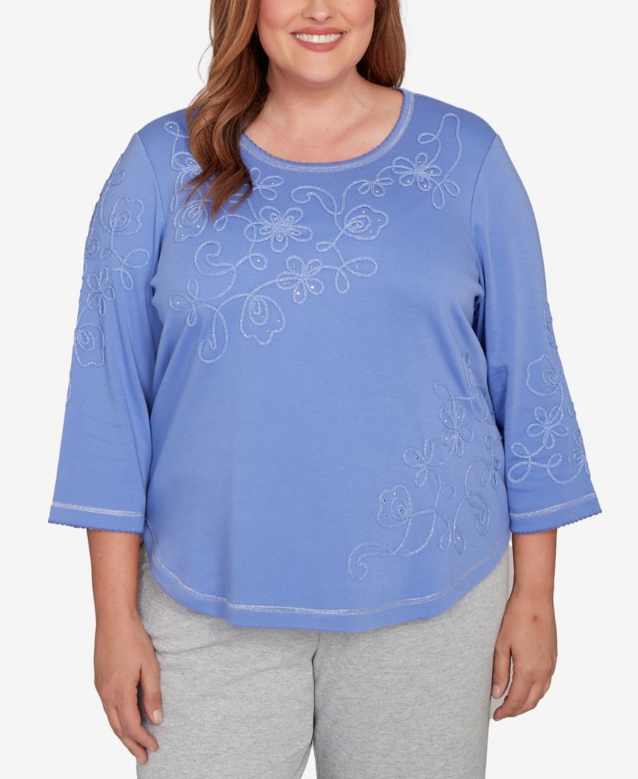 

Топ больших размеров в повседневном стиле с асимметричной цветочной вышивкой Alfred Dunner, Iris