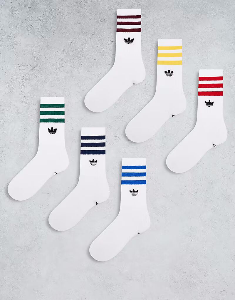 Носки Adidas Originals Trefoil, 6 пар, белого цвета с яркими студенческими цветами