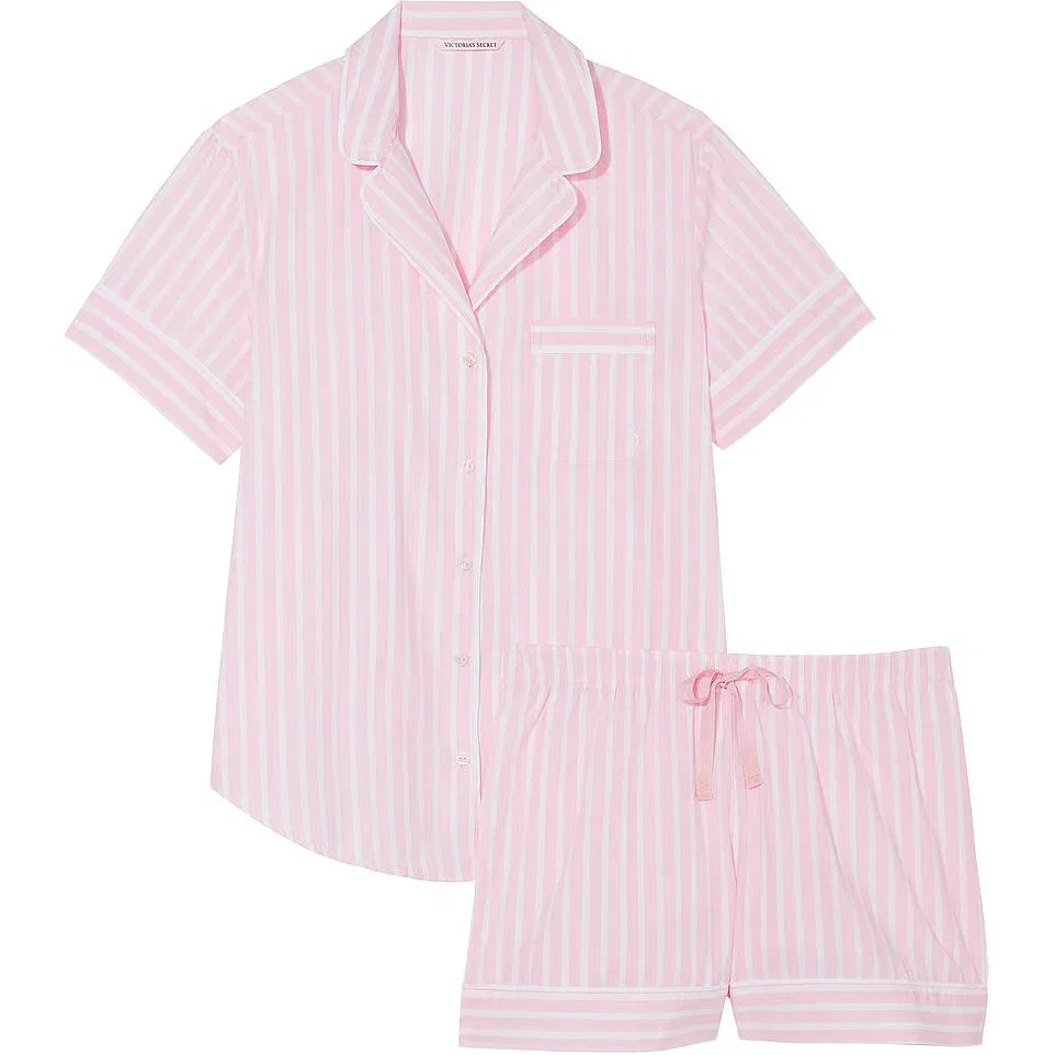 Пижамный набор хлопковый Victoria's Secret Pretty Blossom Stripes розовый