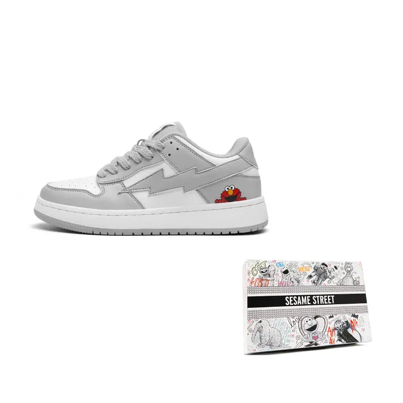

SESAME STREET Тёплые противоскользящие и износостойкие лёгкие низкие кеды для скейтбординга унисекс бело-серые [Классика], цвет White Gray[Classic]