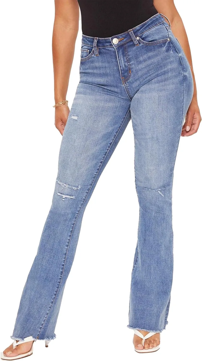 

YMI Women's High Rise Flare Bell Bottom Jeans с бахромой по низу - Tall Long Inseam 34"