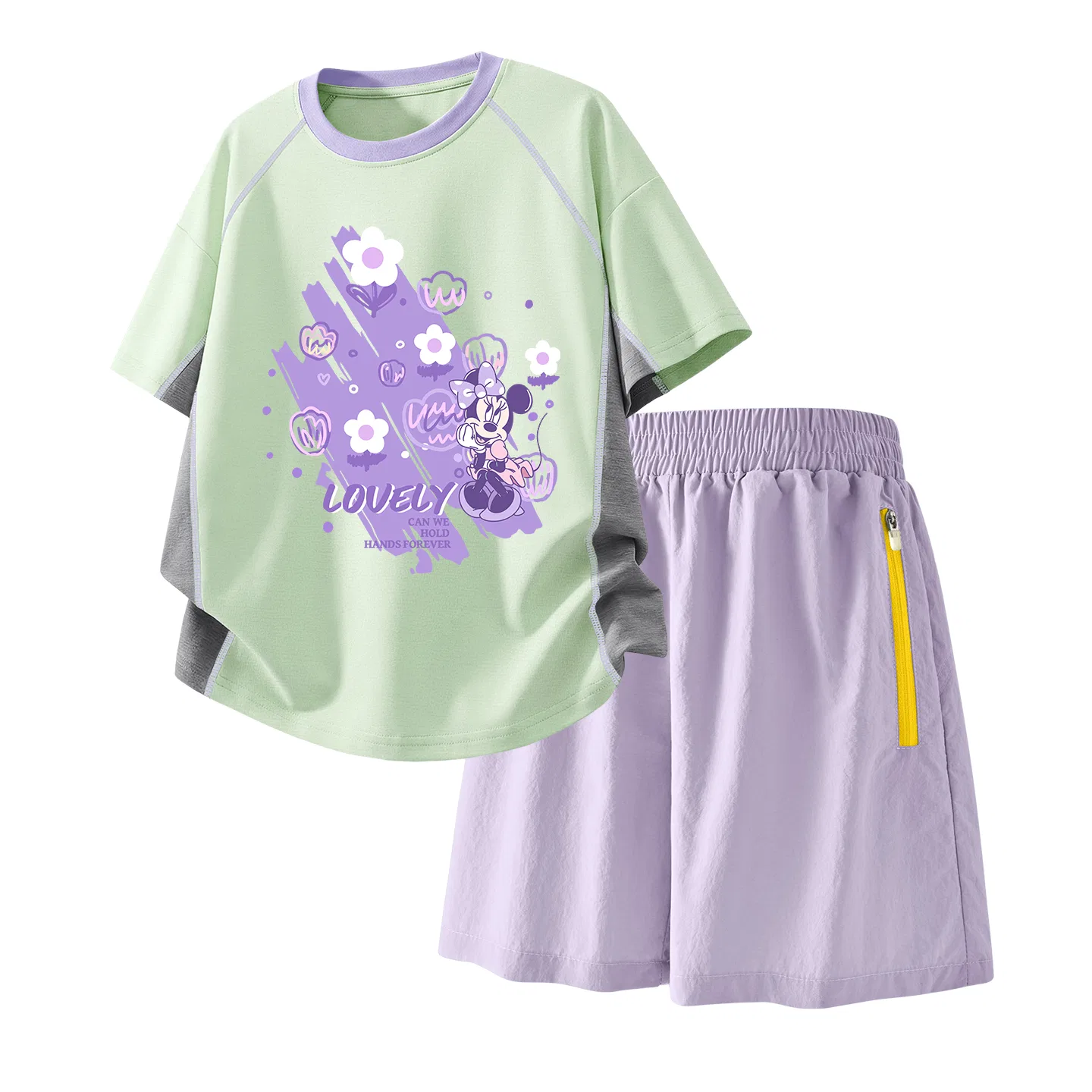Детский спортивный костюм Casual Sportswear 2 Piece Set Disney, Di Bubble Green+Solid Color Taro Paste Purple